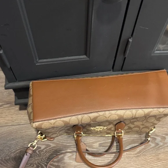 Coach Signature Canvas Satchel with Brown Leather Trim - Picture 10 of 10